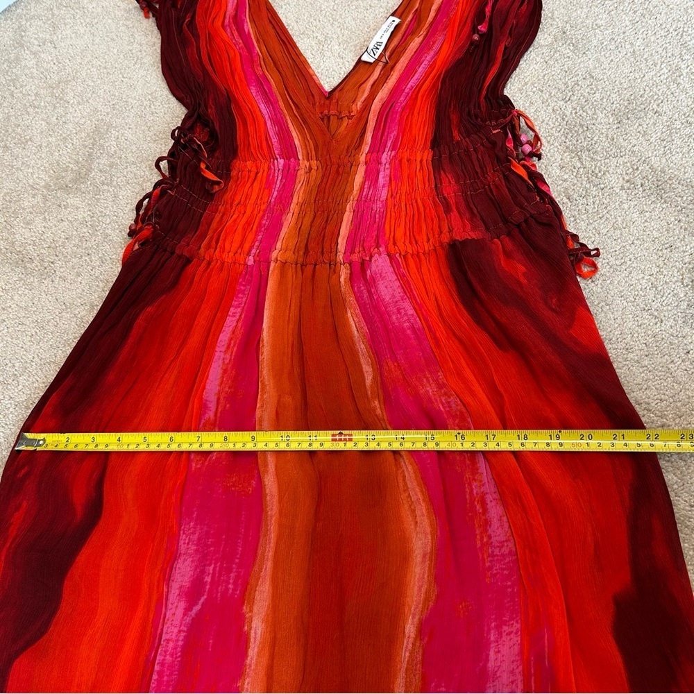 Zara red pink tie-dye BoHo V-neck midi dress Sz M tropical beach vacation NWOT - Picture 12 of 16